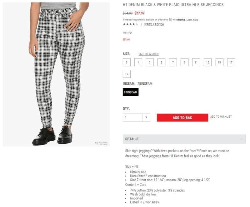 img 5eff6f121aae1 Screenshot of Hot Topic's product description for denim plaid pants
