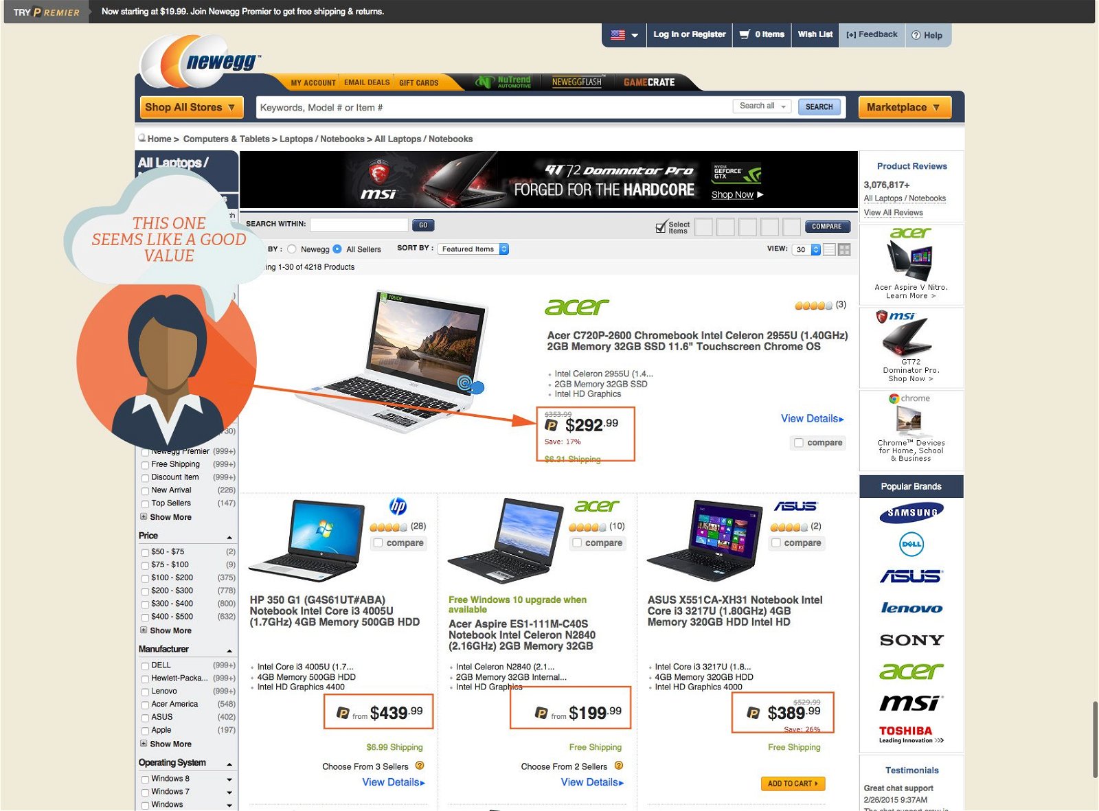Laptops Laptop Notebook Computers Newegg.com New Egg's default sort option is "featured" allowing them to easily use price priming.