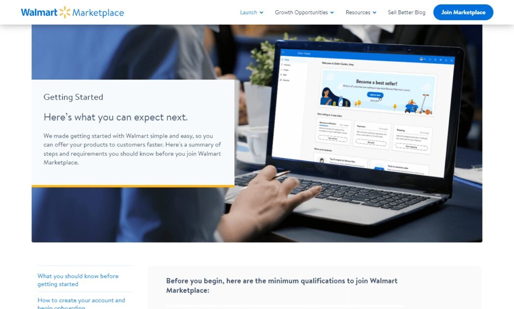 marketplace.walmart.com à propos de walmartCapture d'écran Premiers pas avec Walmart Marketplace