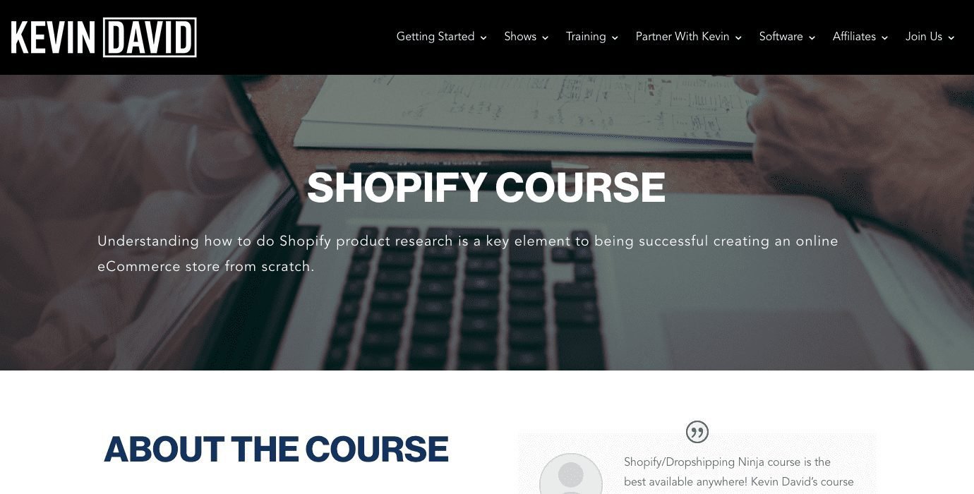 officialkevindavid.com shopify course Screenshot Shopify Ninja Masterclass