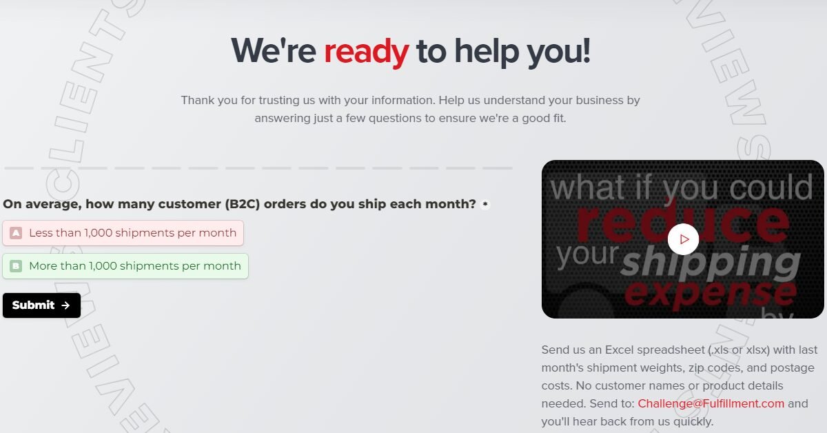 pricing fulfillment.com onboarding