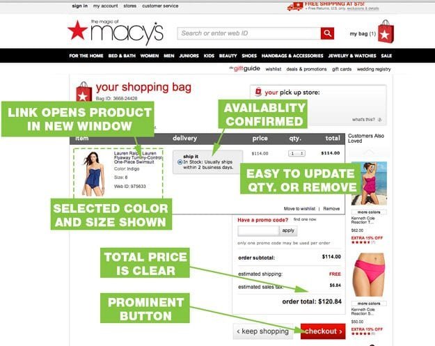 UX Best Practices Macys Cart Page Macy's cart page hits many best practices.