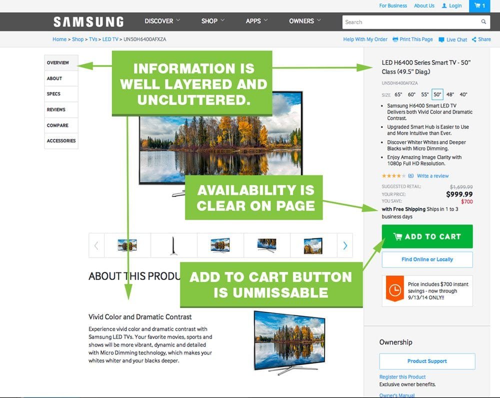 UX Best Practices Samsung Product Page Samsung's Product Page Illustrates Many Best Practices