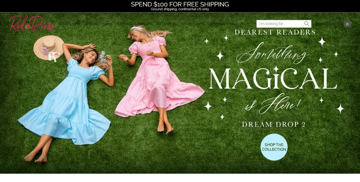 www.reddress.com Screenshot Red Dress Boutique Homepage