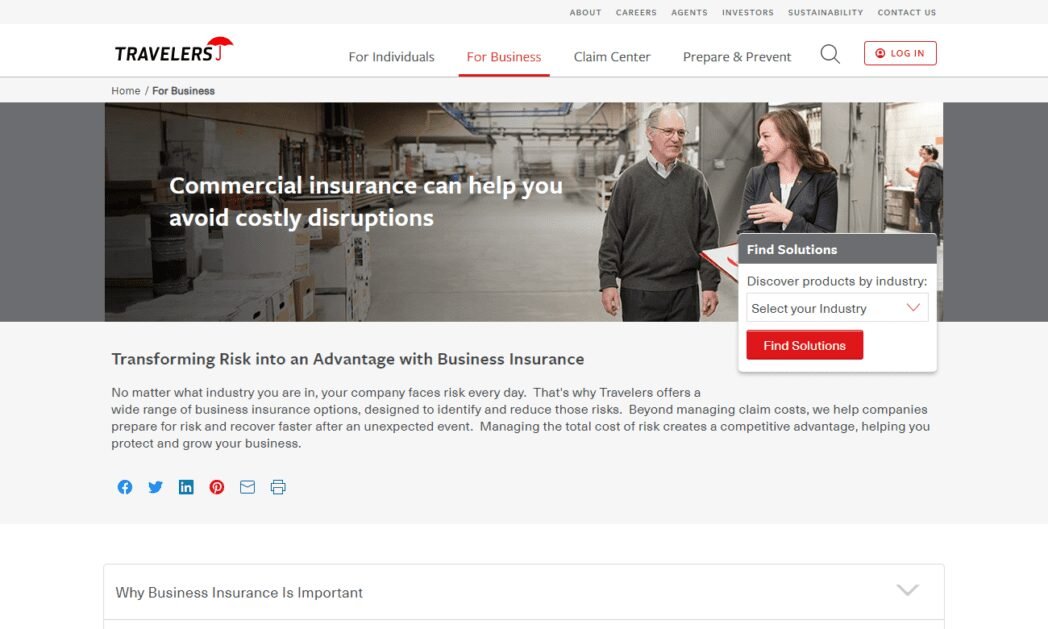 www.travelers.com business insuranceScreenshot Travelers Business Insurance Homepage