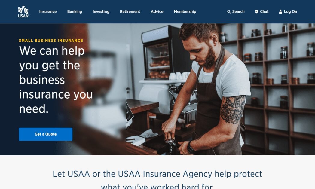 www.usaa .com insurance small business Screenshot USAA Business Insurance Homepage