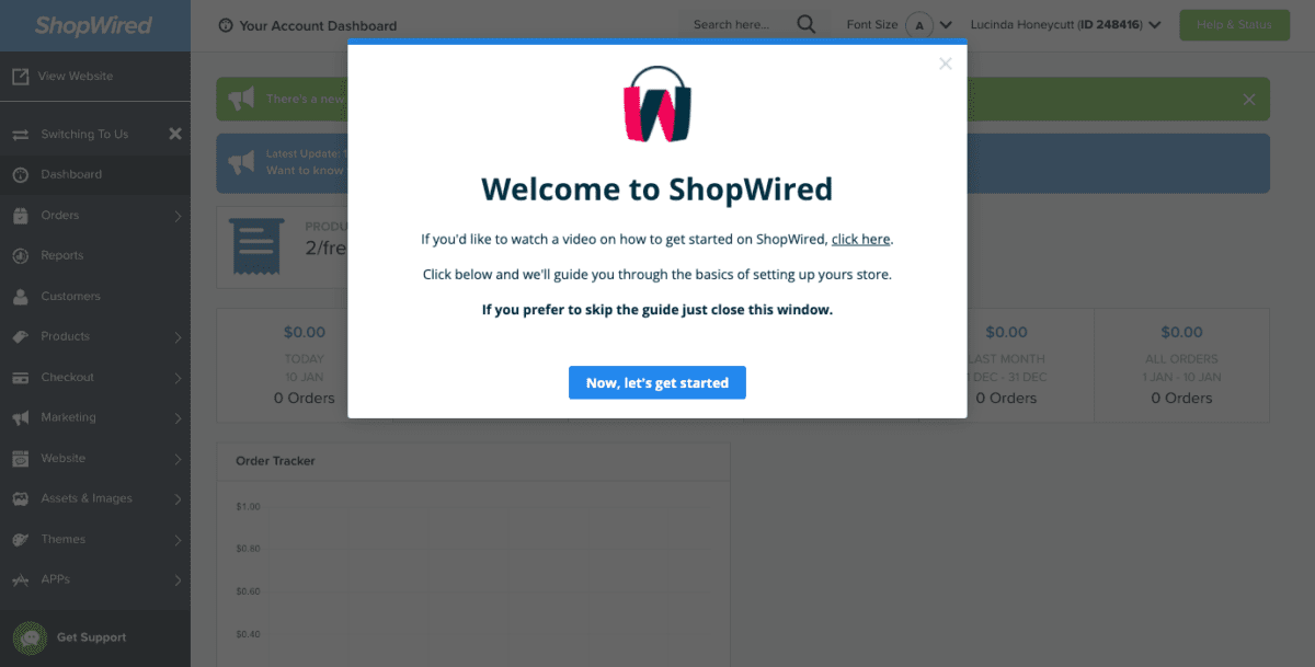 admin.myshopwired.uk business manage ecommerce dashboardScreenshot ShopWired Onboarding