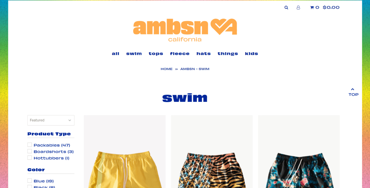 ambsn.com collections bottomScreenshot Ambsn product category page