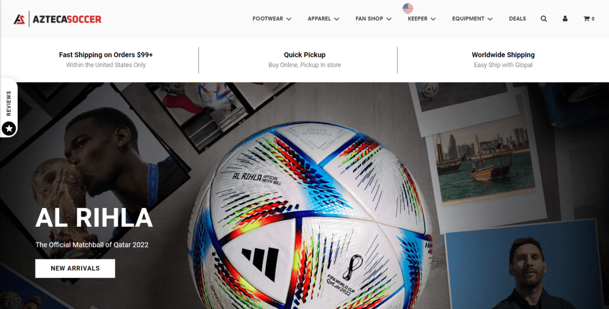 aztecasoccer.com Screenshot Azteca Soccer Homepage