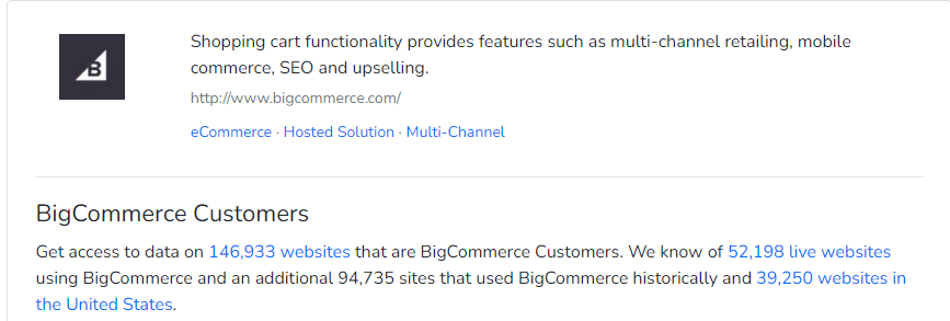 BigCommerce Usage Statistics BigCommerce customers