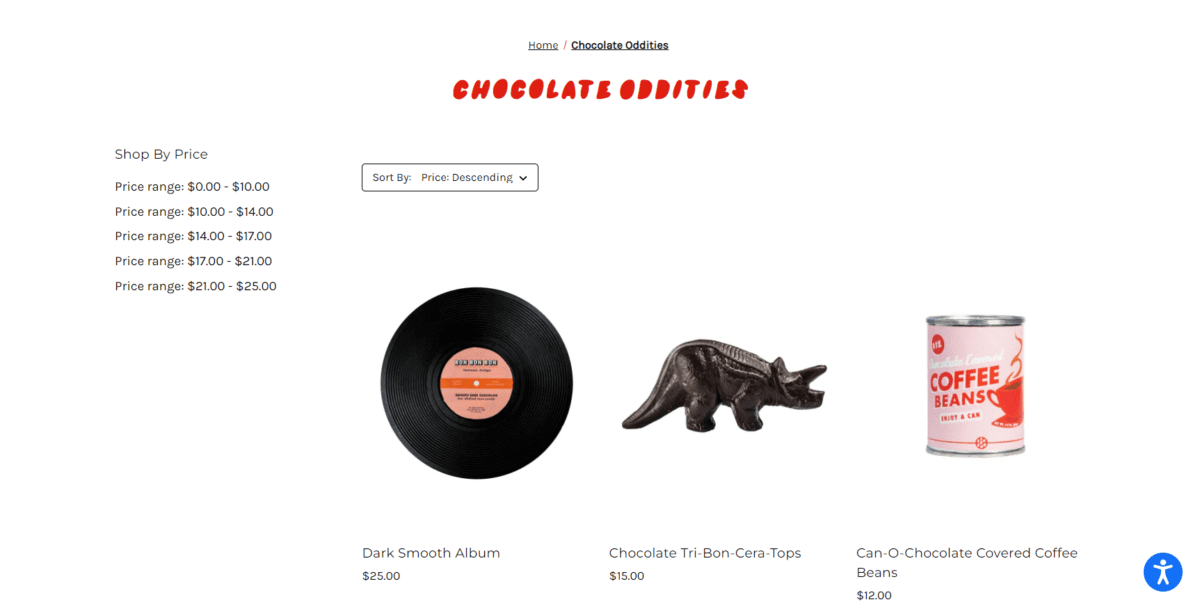 bonbonbon.com chocolate oddities Screenshot Bon Bon Bon Product Category Page