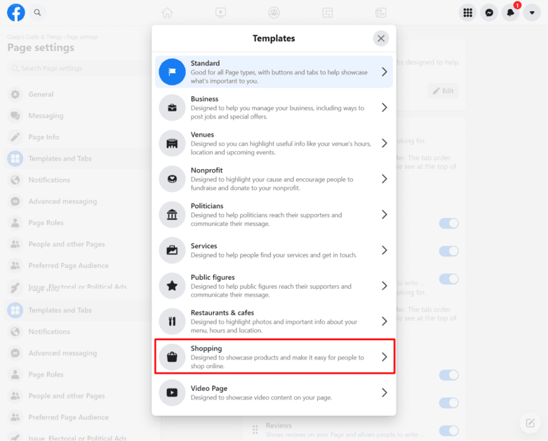 Change FB Page Template Change FB Page Template