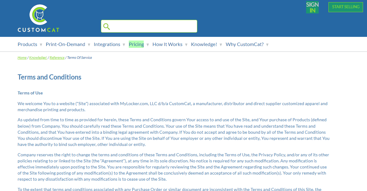 CustomCat Terms Of Service Page 2024 CustomCat Terms Of Service Page 2024