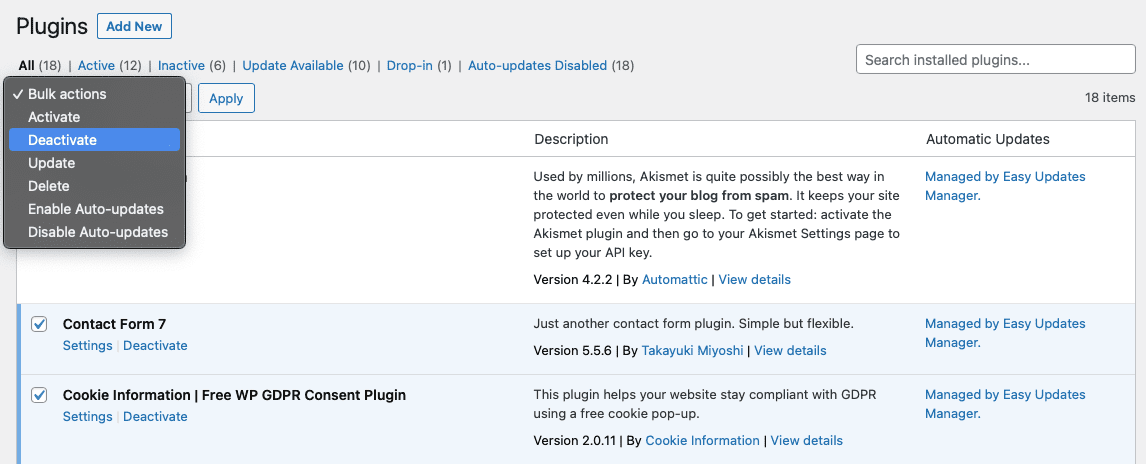 deactivate plugins deactivate plugins