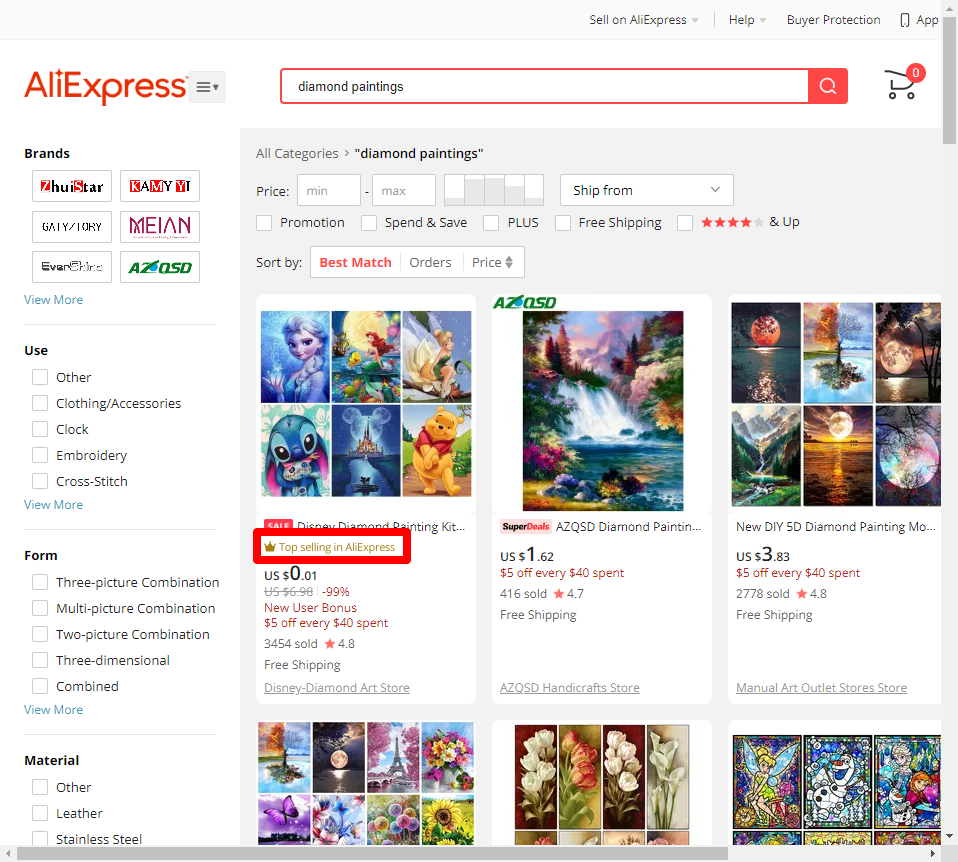 diamond paintings AliExpress Top Seller Badge