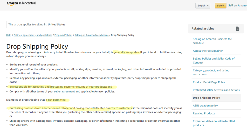 Drop Shipping Policy Amazon Seller Central Drop Shipping Policy
