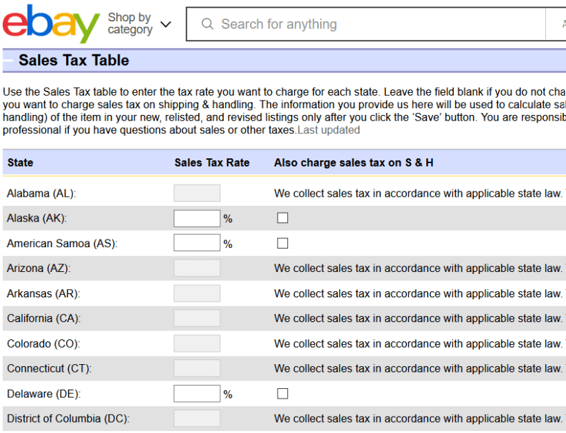 ebay sales tax table Ebay Sales Tax Table