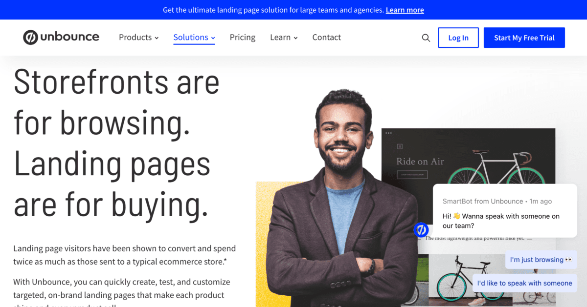 Ecommerce landing page builder and CRO tools Unbounce Screenshot Ecommerce landing page builder and CRO tools Unbounce Screenshot