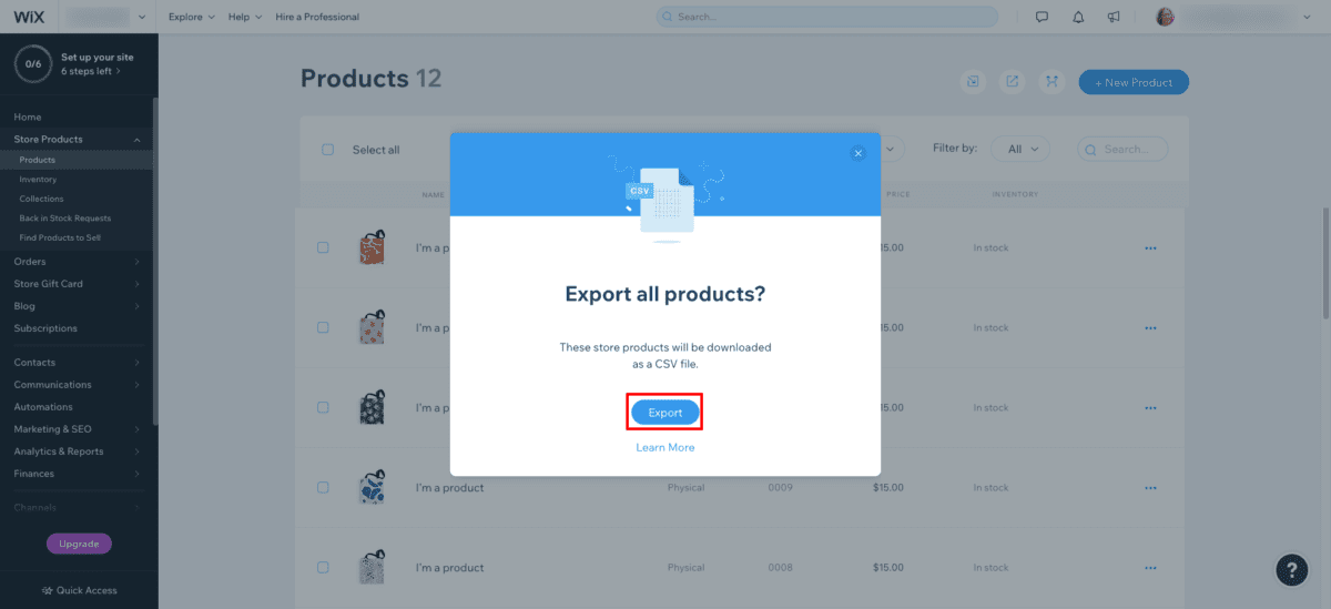 Export Wix Products Export Wix Products