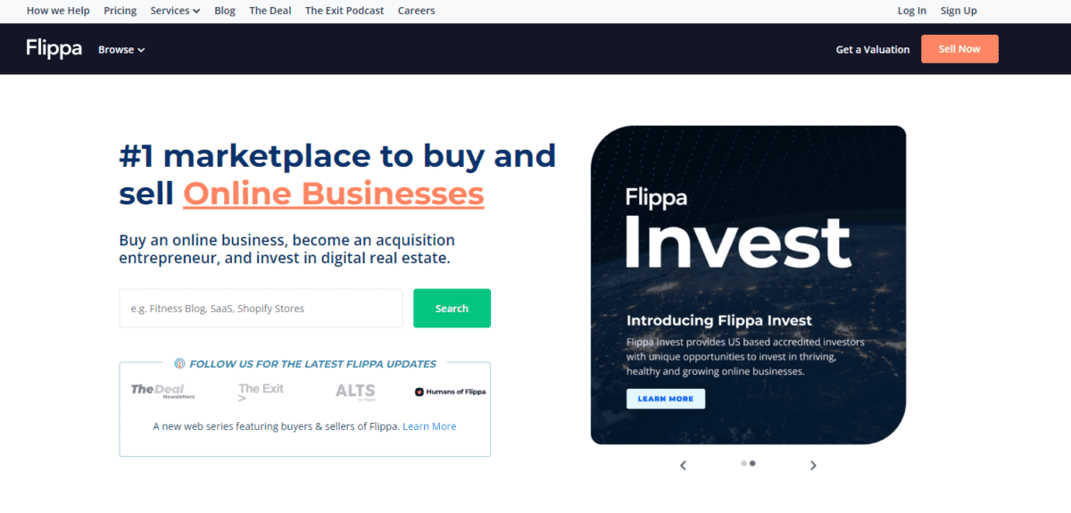 flippa home page flippa home page