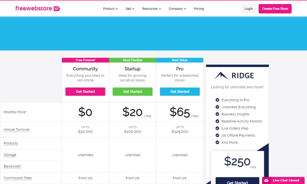 freewebstore.com plans.htmlScreenshot Freewebstore Pricing