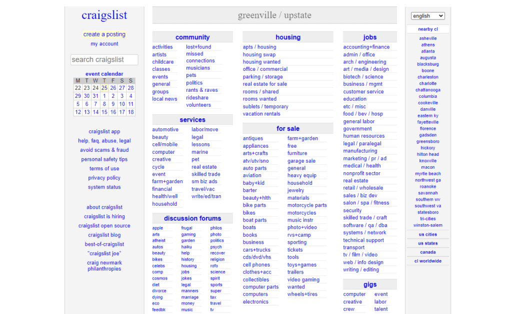 greenville.craigslist.org Screenshot Craigslist