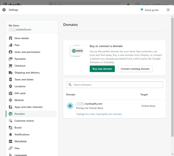 My Store · Domains · Shopify Buy or Connect Shopify Domain
