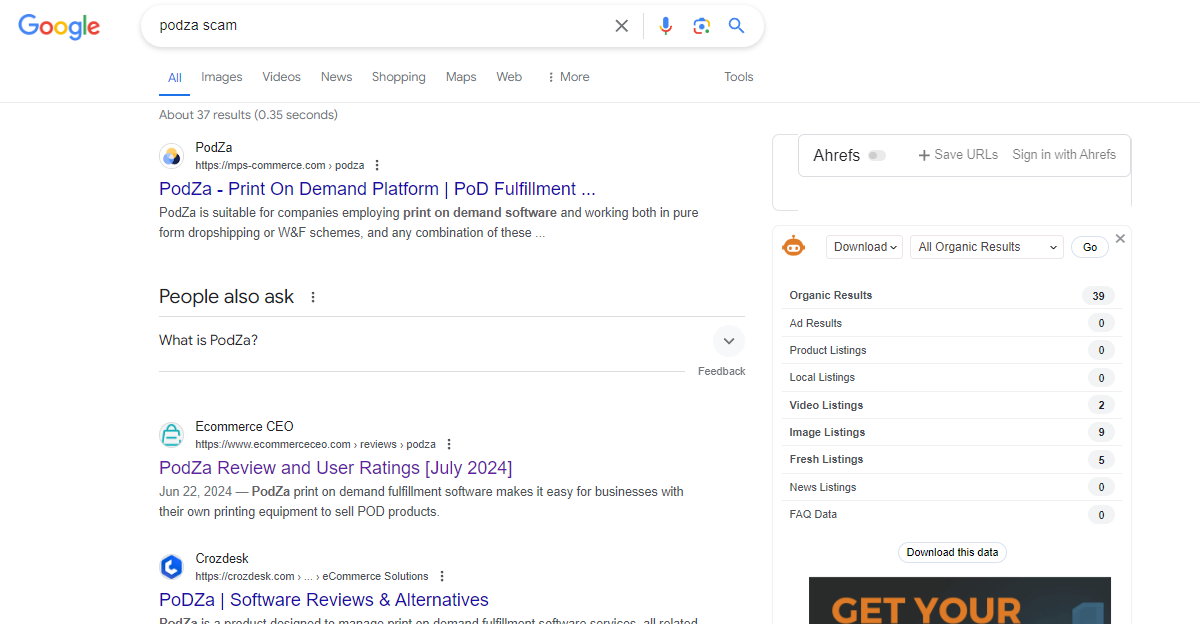 PodZa Scam Google SERP 2024 2 PodZa Scam Google SERP 2024 2