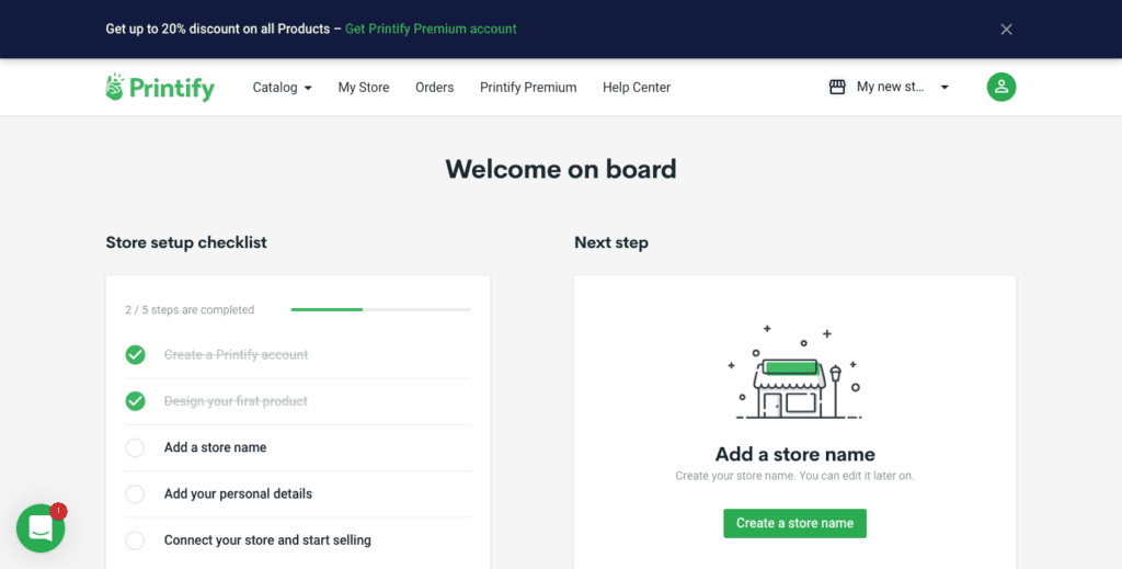 printify.com app welcomeScreenshot 1 printify dashboard