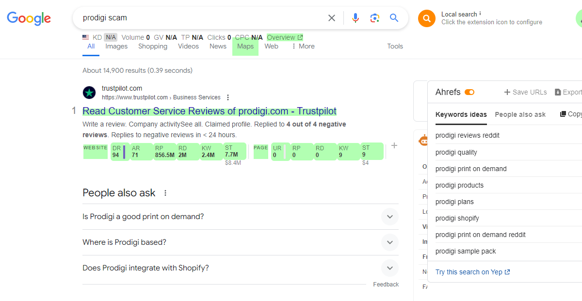 Prodigi Scam SERP 2024 Prodigi Scam SERP 2024