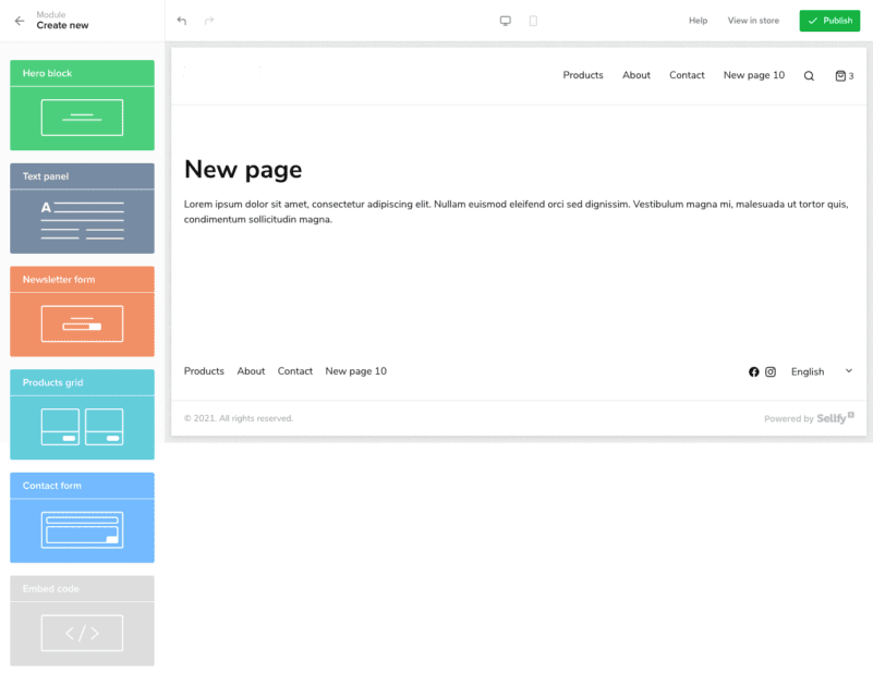 sellfy.com user store edit Screenshot Creating a page in Sellfy