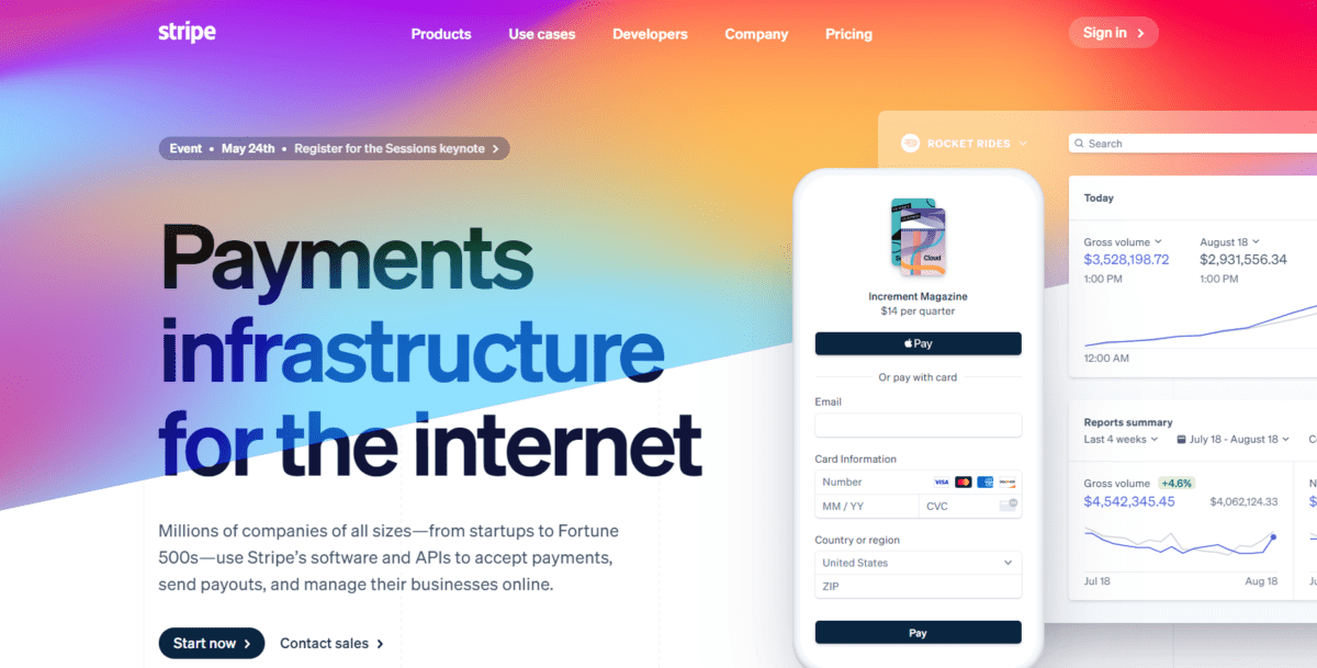 stripe.com Screenshot Stripe credit card processor companies
