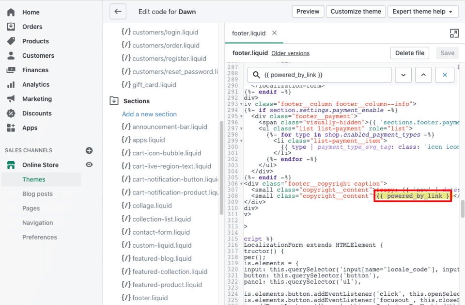 test828828 Edi 1 Editing Liquid Code To Remove Shopify Branding From Footer
