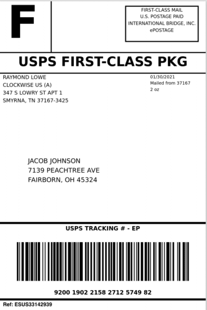 USPS First Classs Shipping Label Example From USPS