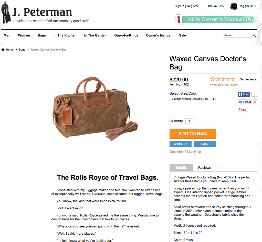 Waxed Canvas Doctor s Bag The J. Peterman Company Waxed Canvas Doctor s Bag The J. Peterman Company