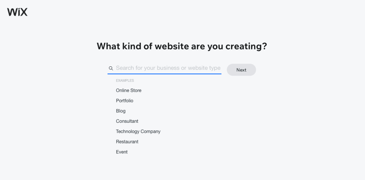 wix type of website Wix - selecting the type of website