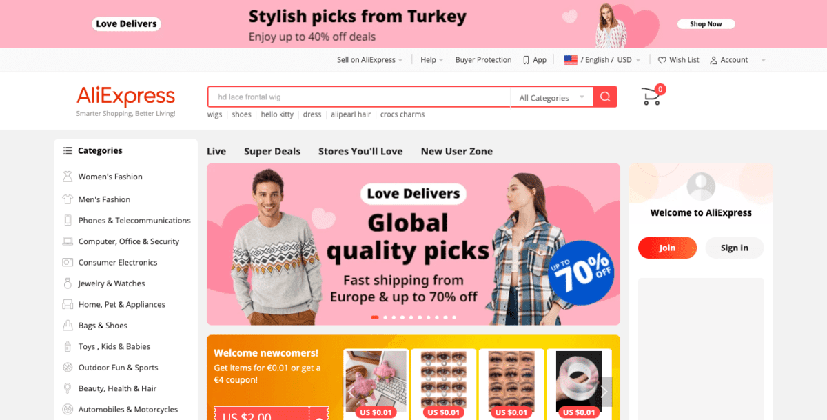 www.aliexpress.com Screenshot AliExpress Home Page