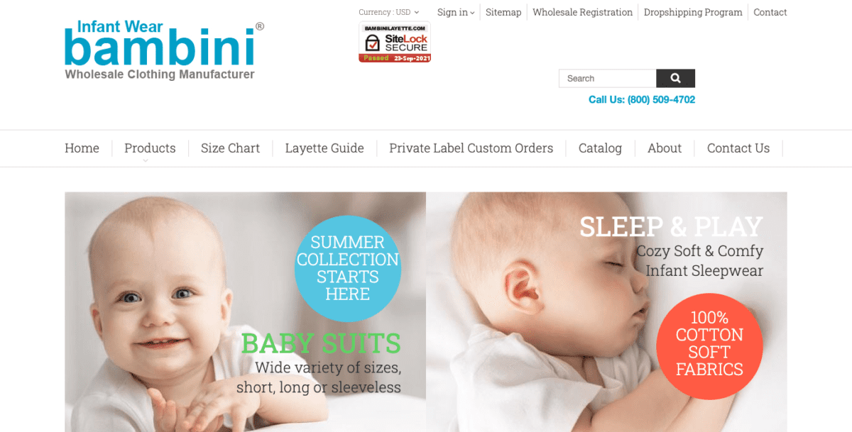 www.bambinilayette.com Screenshot Bambini Infant Wear