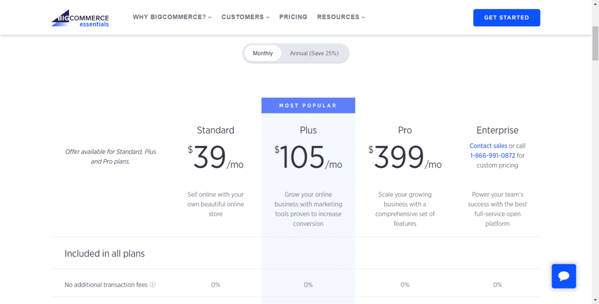 www.bigcommerce.com essentials pricing Screenshot 1 BigCommerce Pricing