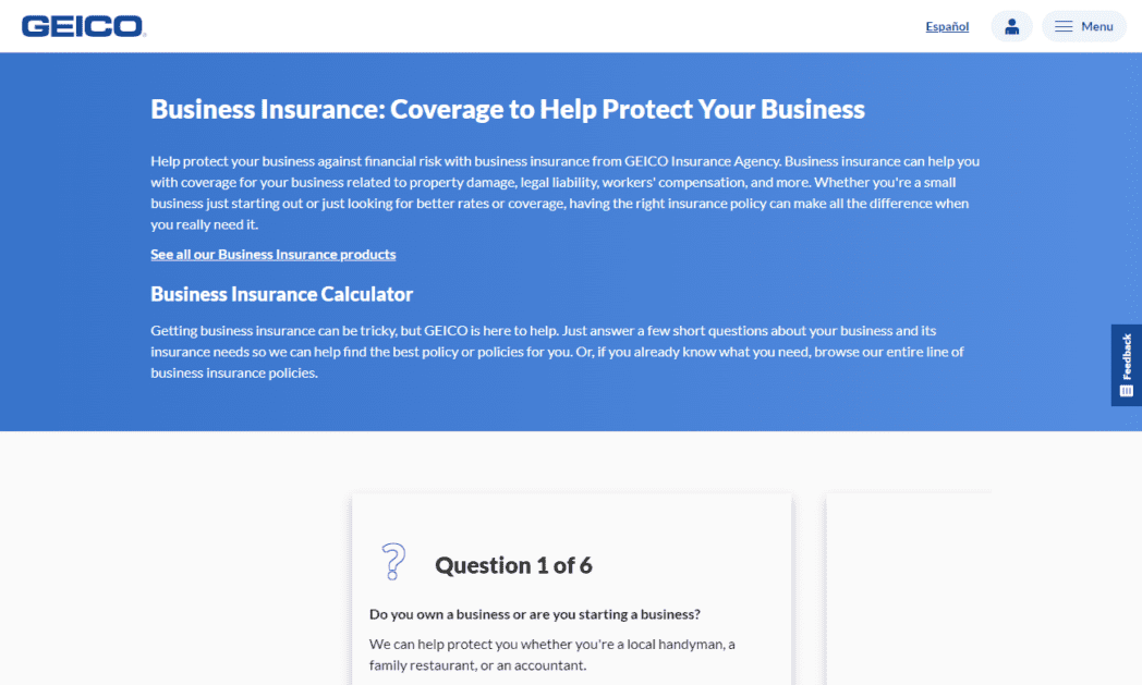 www.geico .com business insurance Screenshot Geico Business Insurance Homepage