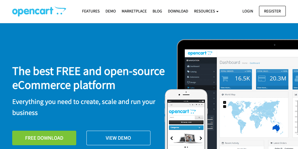 www.opencart.com Screenshot Open Cart Homepage Screenshot