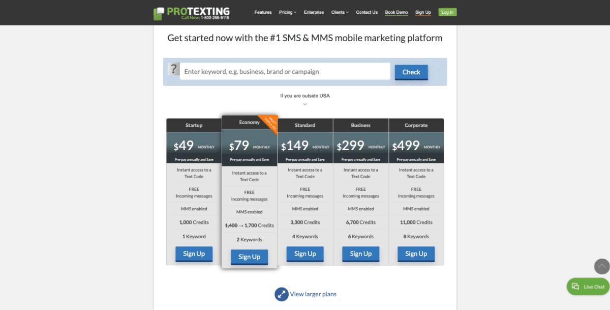 www.protexting.com pricing.htmlScreenshot ProTexting Pricing