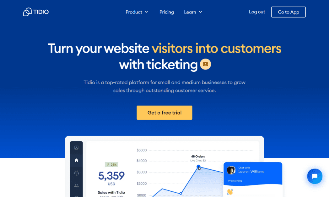 www.tidio .com Screenshot Tidio Live Chat Tool