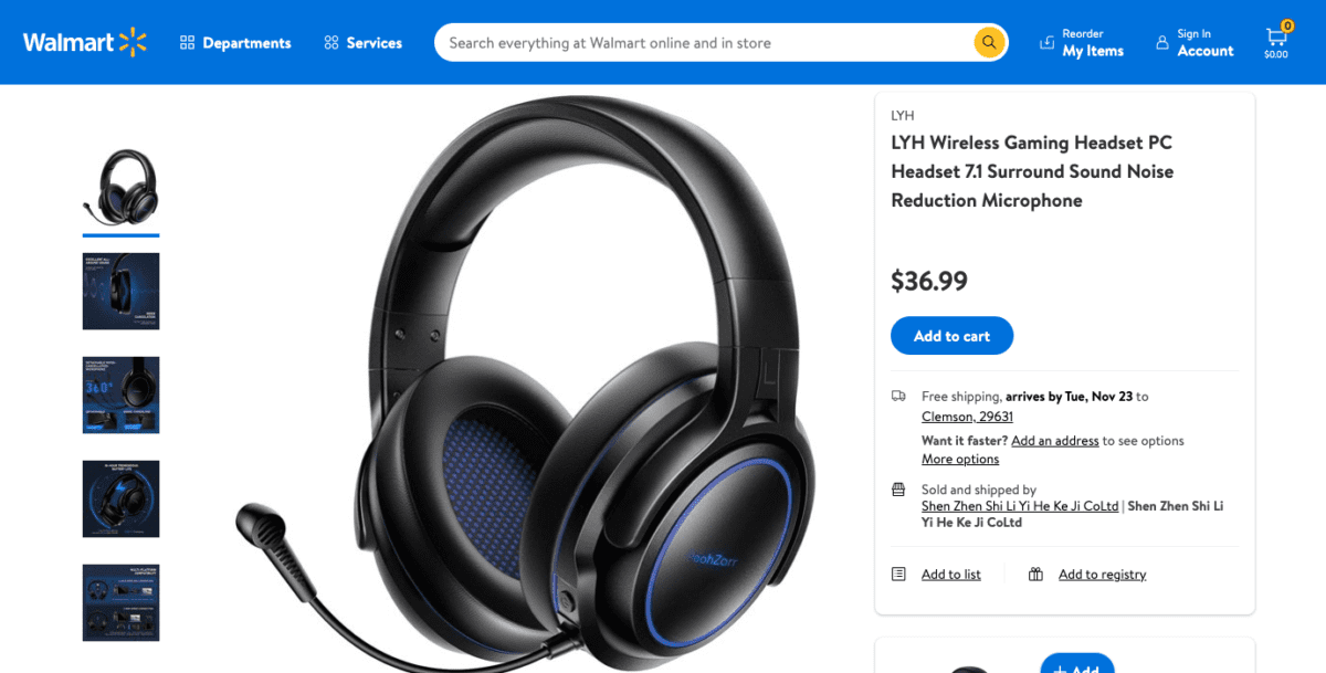 www.walmart.com ip LYH Wireless Gaming Headset PC Headset 7 1 Surround Sound Noise Reduction Microphone 883745510Screenshot 2 Gaming headset