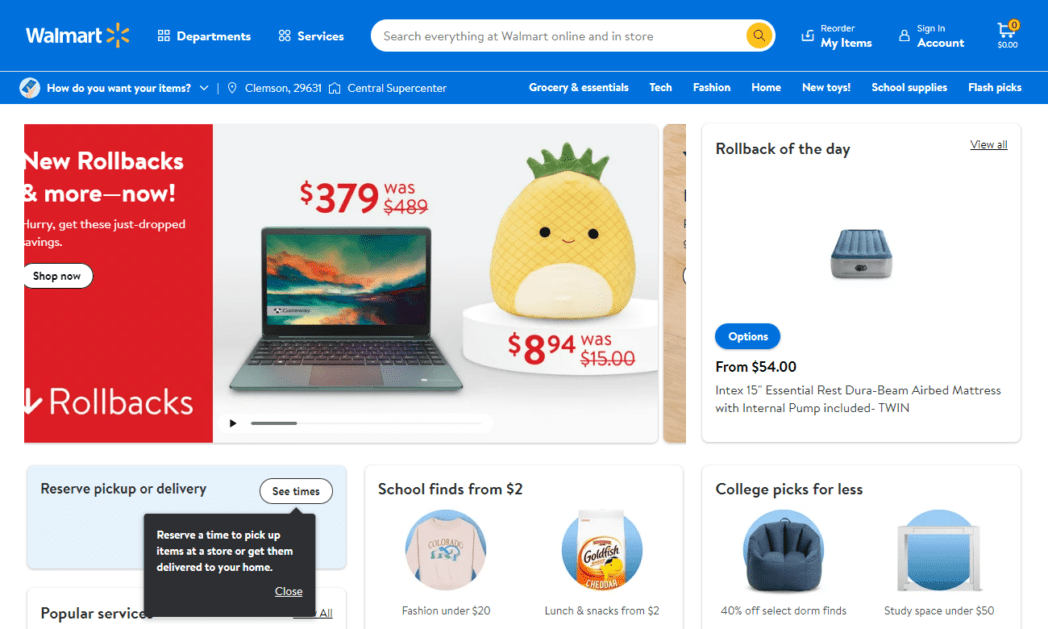 www.walmart.com Screenshot Walmart Homepage snapshot