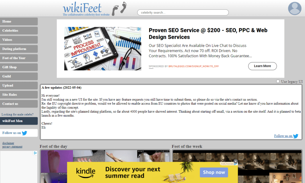 www.wikifeet.com Screenshot WikiFeet Homepage