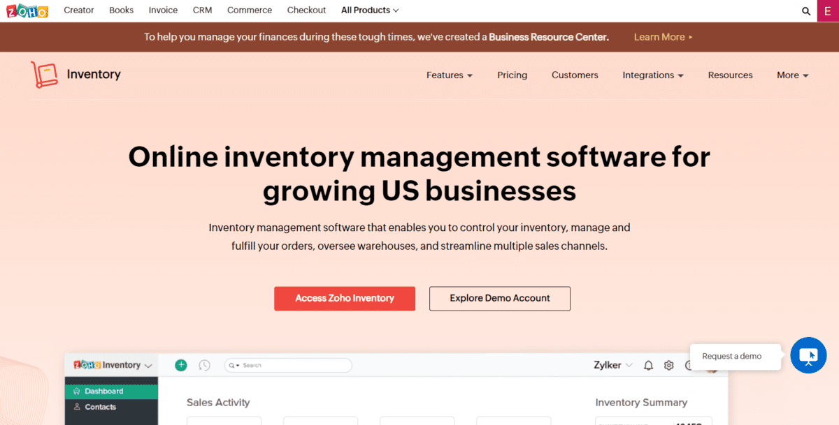 www.zoho .com us inventory Screenshot zoho inventory