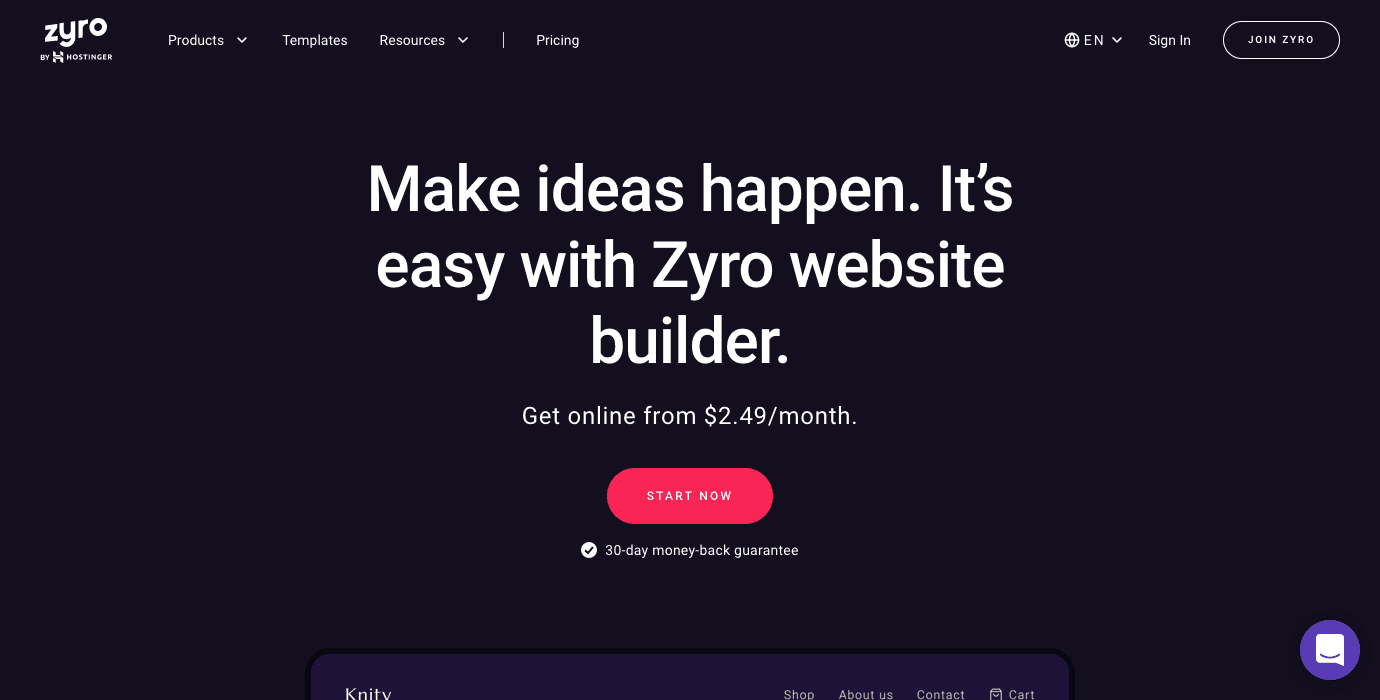 zyro.com Screenshot Zyro Homepage